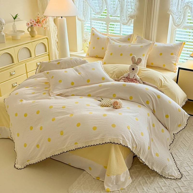 Aa类镂空双色刺绣花边床单款加厚四件套韩式小清新超柔软被套床品