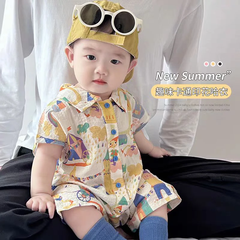 夏天婴儿衣服夏装连体衣夏哈衣爬服海边度假沙滩服男女宝宝小月龄