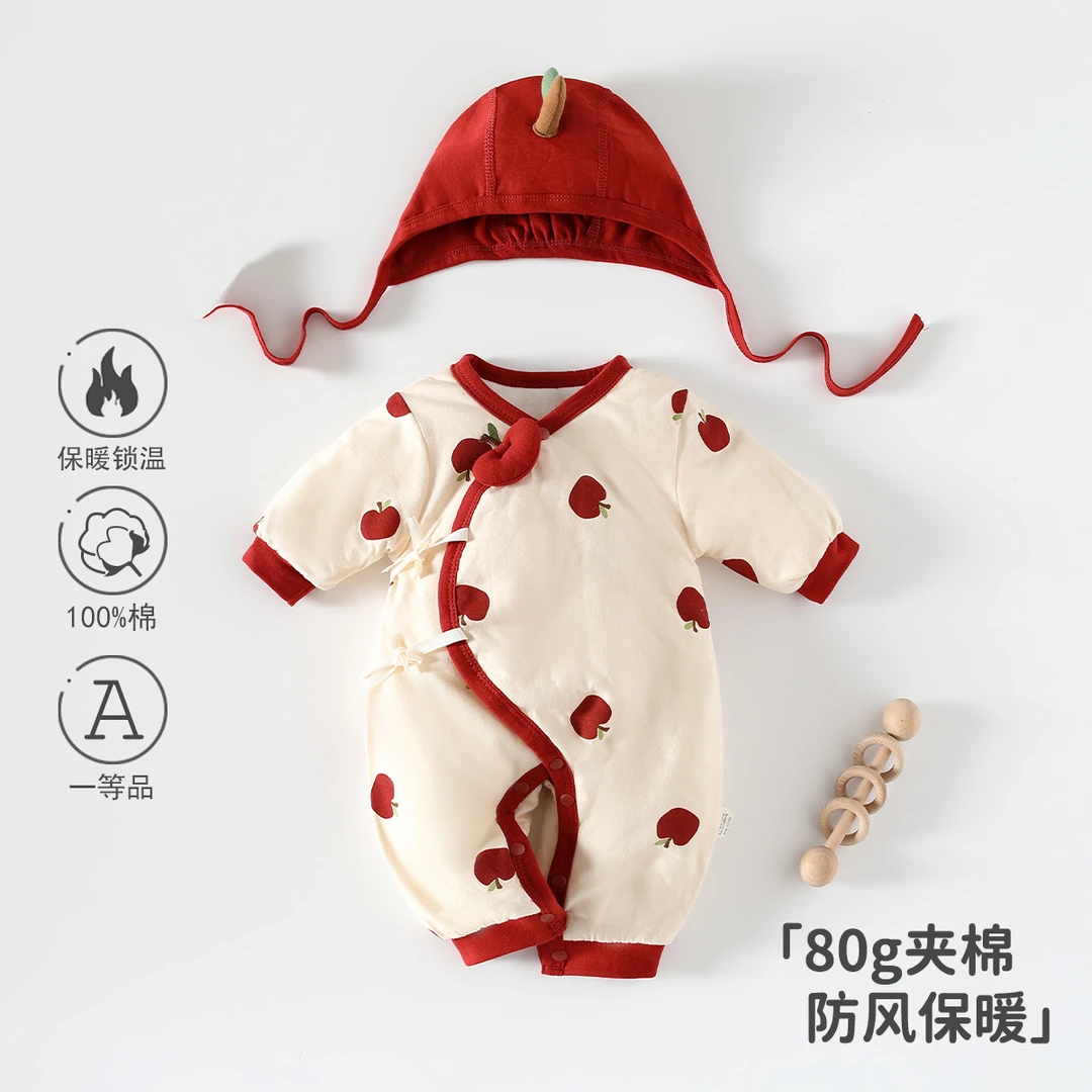 婴儿连体衣80g夹棉秋冬宝宝衣服保暖棉服新生儿爬爬服安阳婴童装