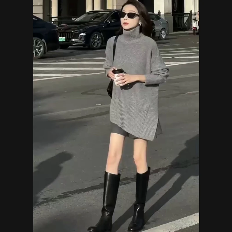 2025春季新款高端时尚洋气显瘦遮肉高领斜襟长袖休闲减龄女士大衫