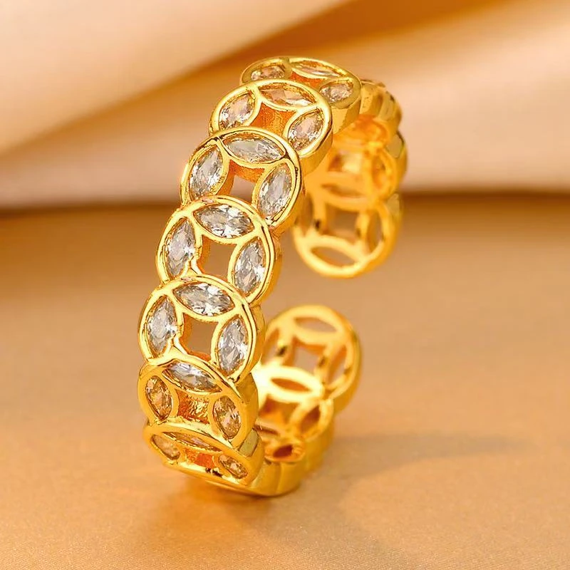 铜合金戒指 新中式锆石钱多多戒指女款轻奢高级感小众百搭设计感