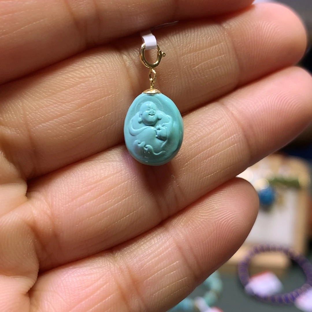 绿松石18K金镶嵌挂件