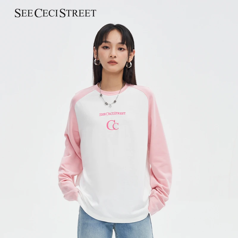 【商场专属】SCS肩袖刺绣logo女士百搭休闲圆领长袖T恤BQ34T05079