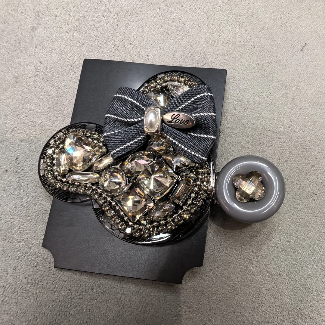 F729灰色条纹蝴蝶结米奇闪闪边夹
