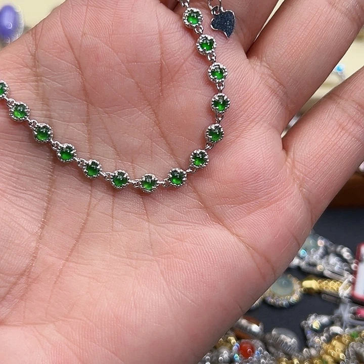 翡翠银S925镶嵌戒指缅甸天然A货翡翠手链