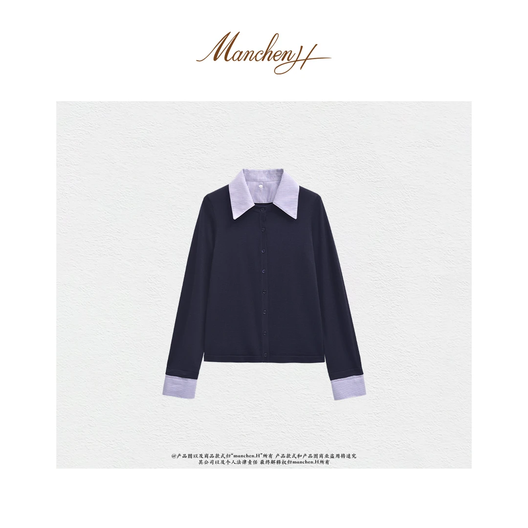 Manchenh“高智审美”精纺丝毛18针假两件开衫（领子袖子可拆卸）