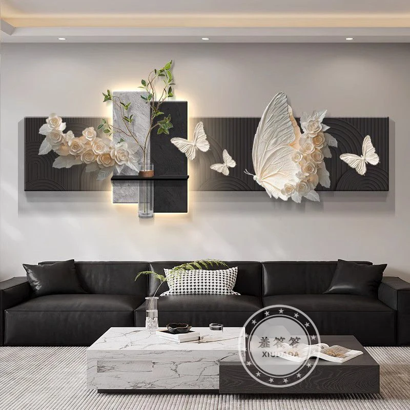 【店铺热销】花瓶绿植客厅装饰画中古风高级感沙发背景墙挂画2025