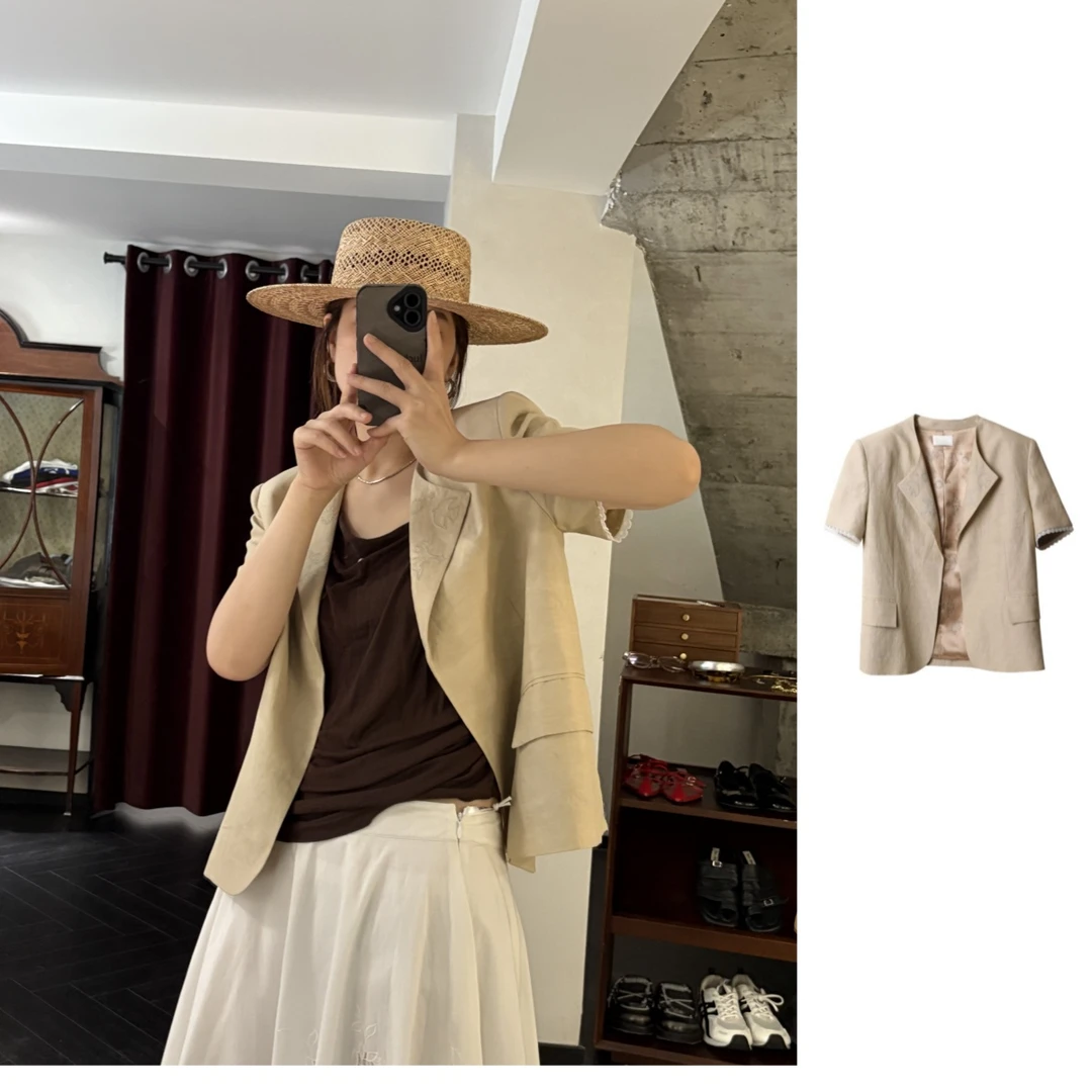 Vena label   25夏季新品潮牌时尚风短袖西装外套女装 百搭时尚女