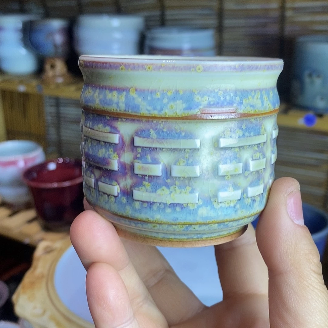 陶摆件钧瓷纯手工八卦杯