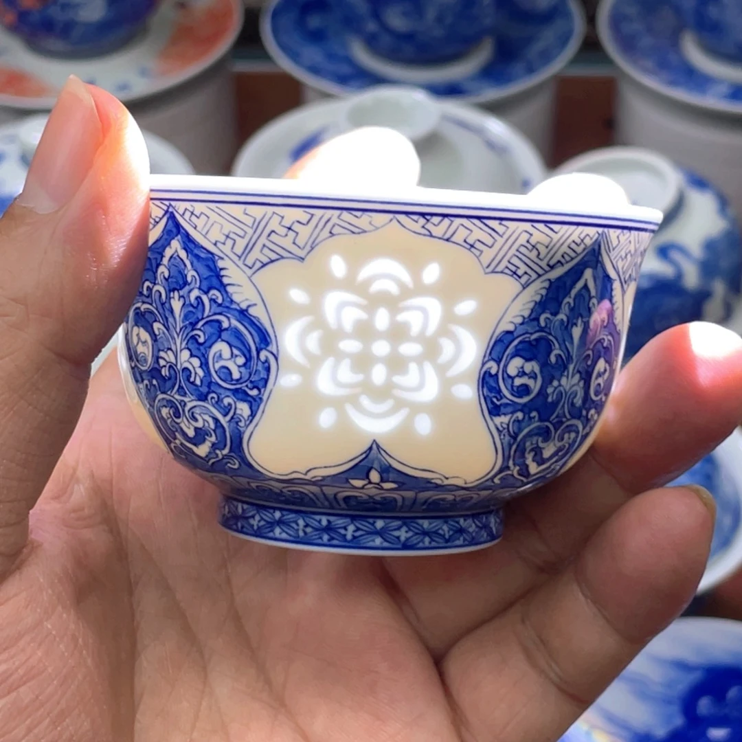 陶月楼  青花玲珑主人杯
