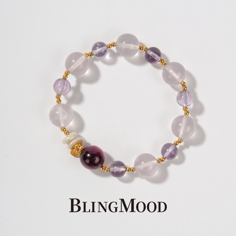 【芋圆奶露】紫水晶粉水晶紫理云母925银配饰手串女款小众简约多样