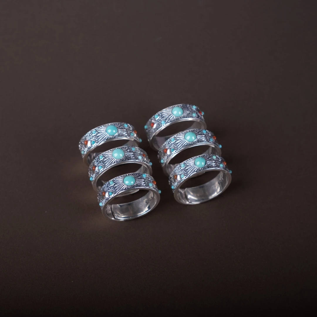 七夕限定告白首饰礼物原矿绿松石九星连珠戒指男女款多样性发一枚