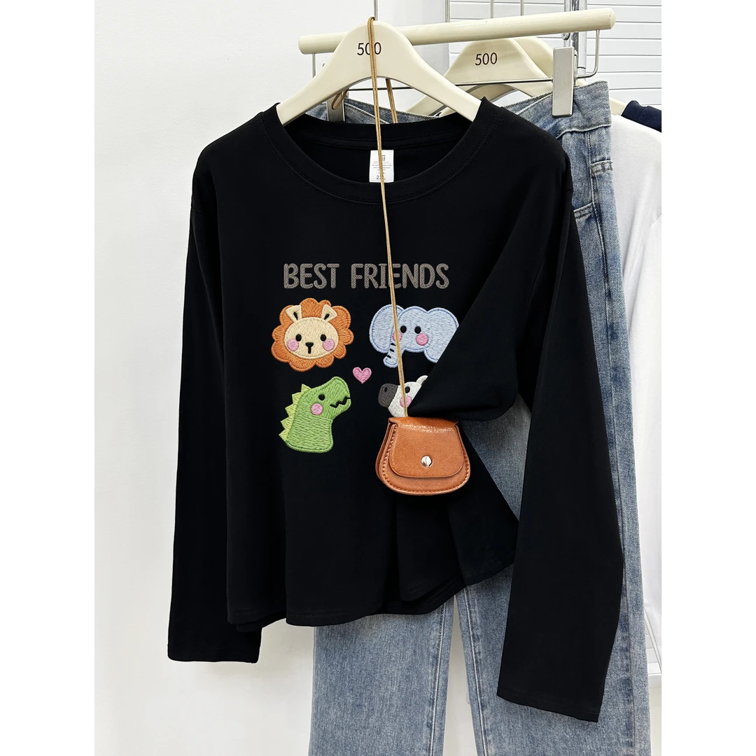 正肩长袖T恤女2025秋季内搭打底衫大码胖mm遮肉显瘦圆领洋气上衣