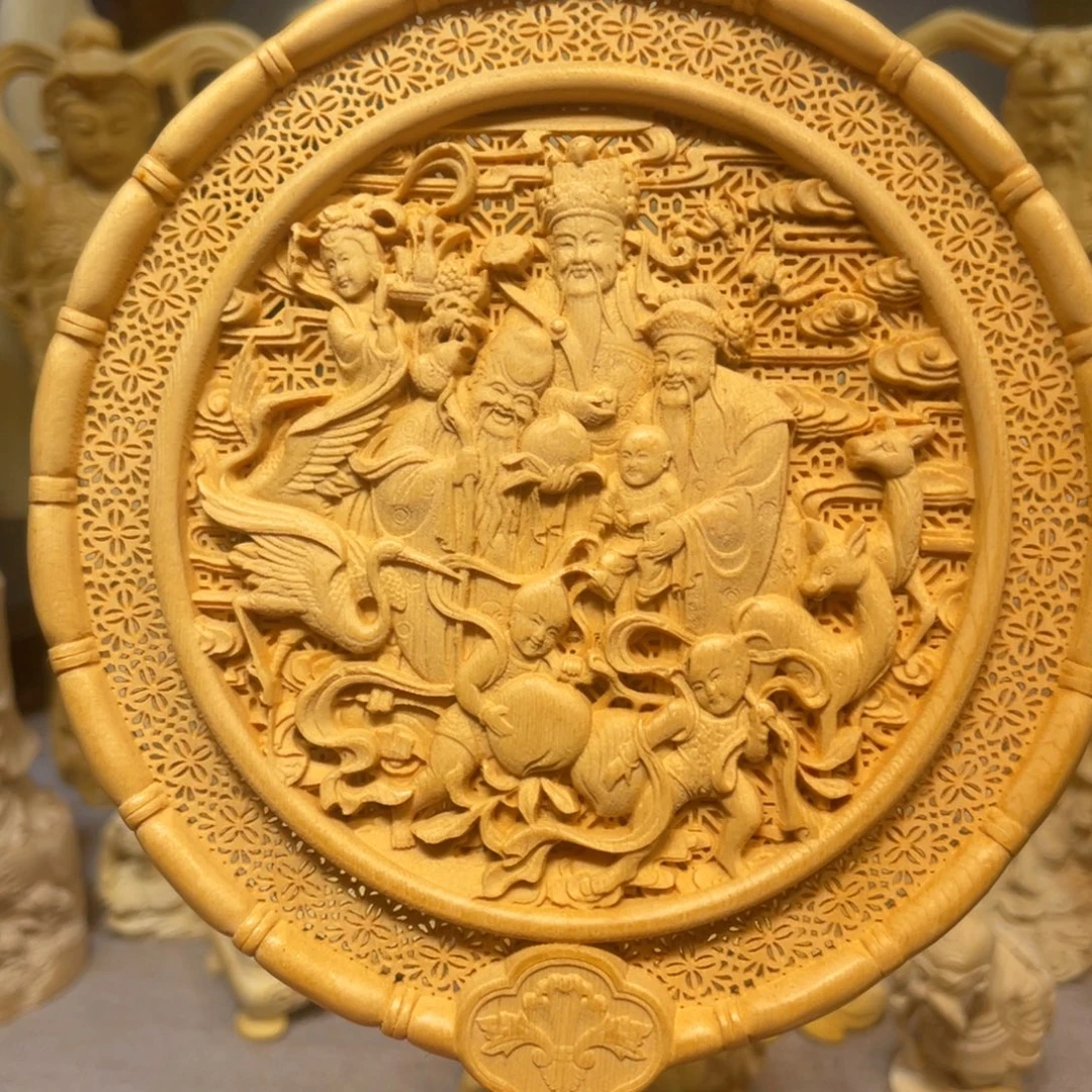 黄杨木福禄寿扇子