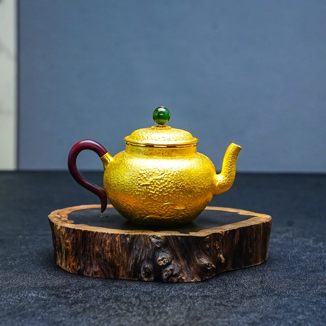 【慕雨手作】纯手工锻打纯金锯钉泡茶壶家用茶器