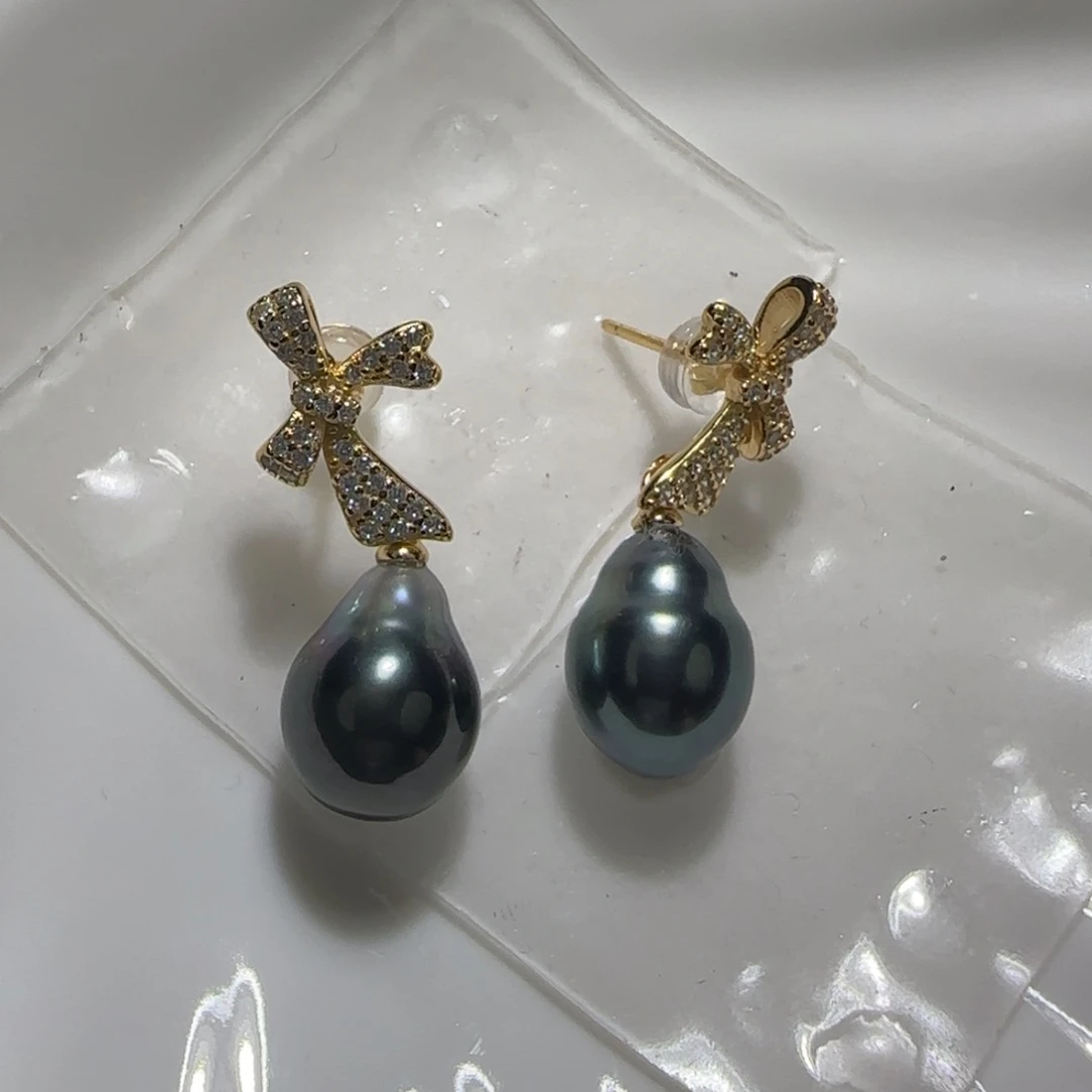 银S925镶嵌海水珍珠耳饰