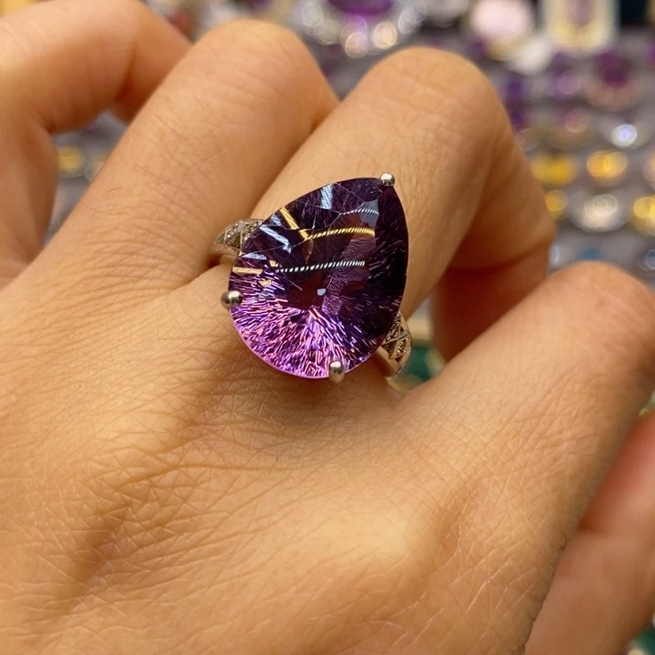 水晶戒指银S925镶嵌水晶戒指