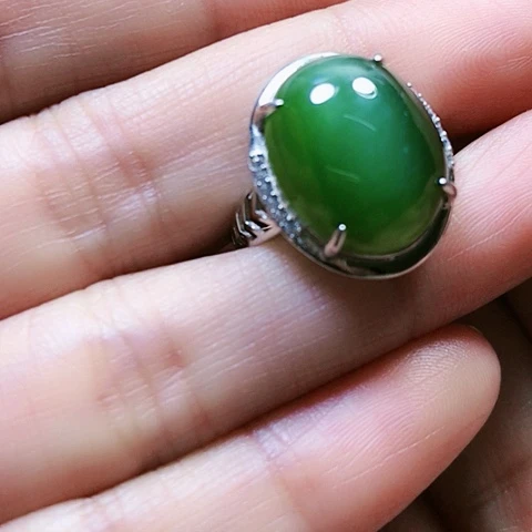 和田玉戒指银S925镶嵌