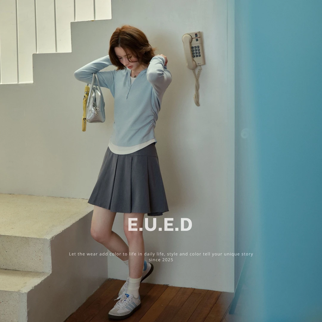 【美大枷】2025新款时尚假两件打底衫收腰显瘦休闲上衣YB-YNL080