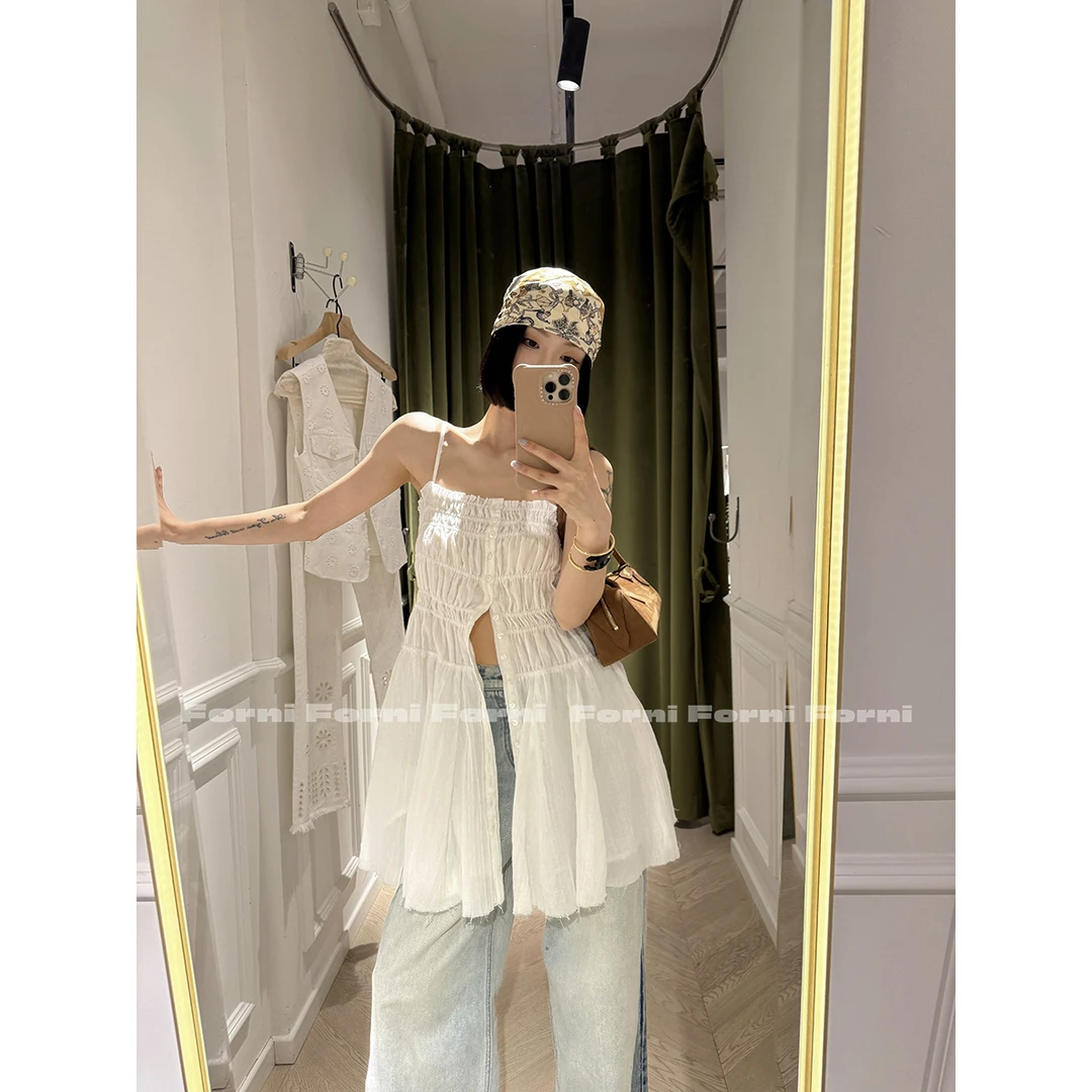 FORNI 大小姐的衣橱 度假风荷叶边打揽排扣长绒棉收腰连衣裙