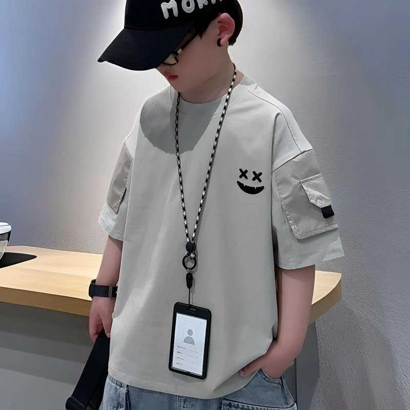 纯棉儿童网红夏季宽松潮流印花个性帅气休闲时尚男宝女宝半袖