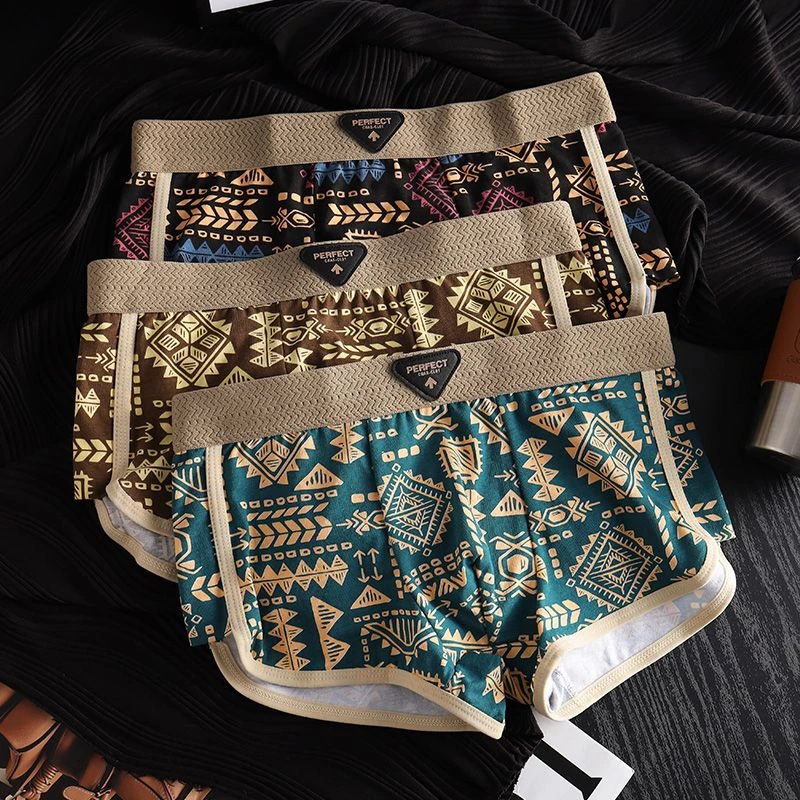 美式复古男士内裤新款纯棉舒适透气平角裤潮流个性印花男士短裤衩