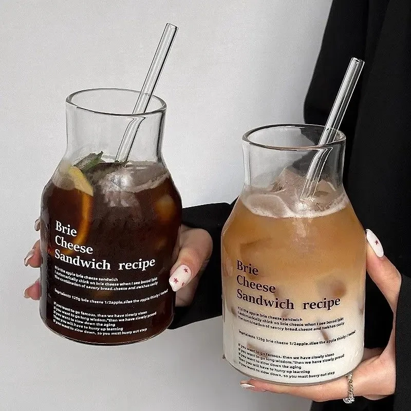 ins冷饮杯耐热夏季水杯牛奶家用咖啡杯杯子果汁吸管玻璃杯大容量