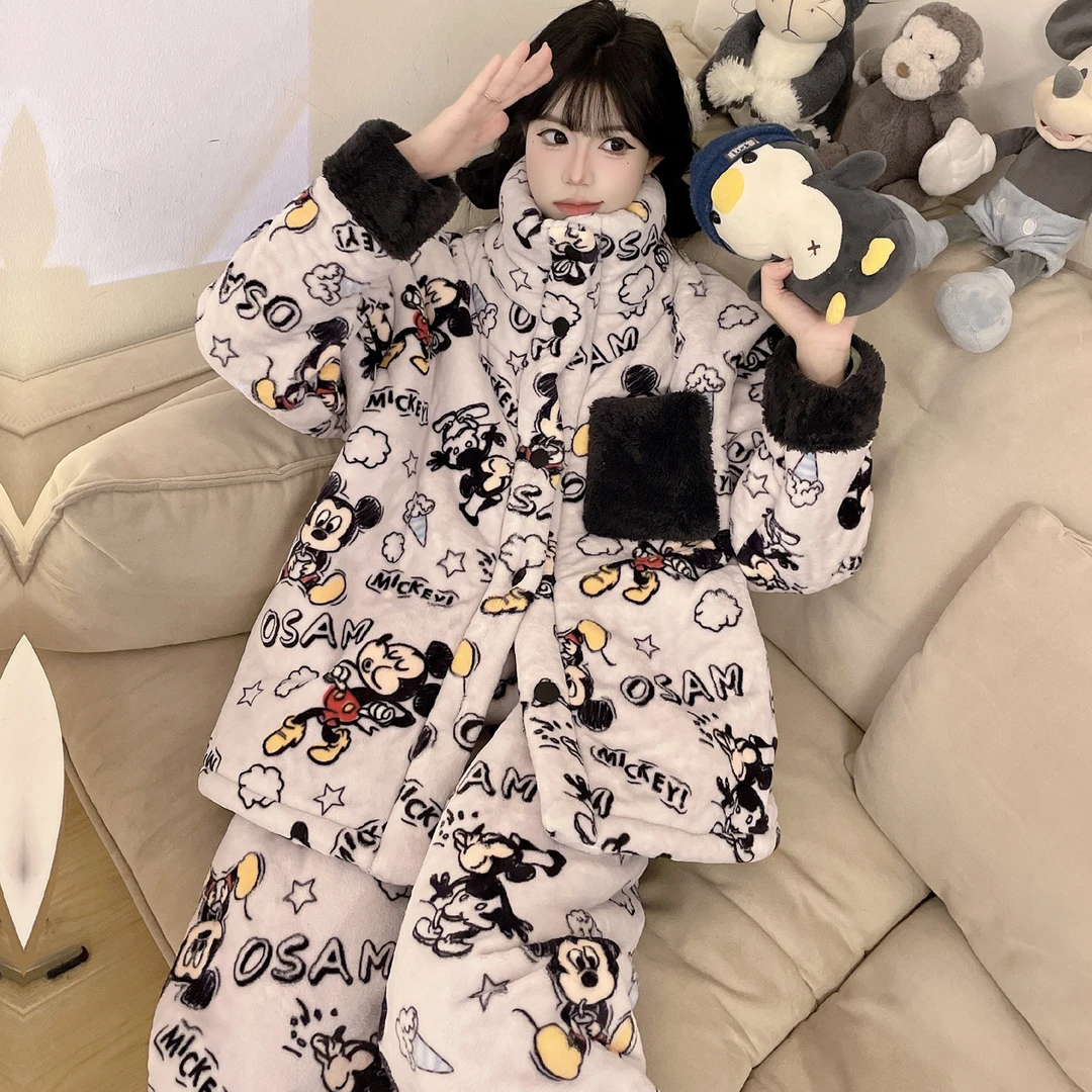 女士睡衣珊瑚绒秋冬季胖mm加大码200斤女款开衫加厚法兰绒家居服