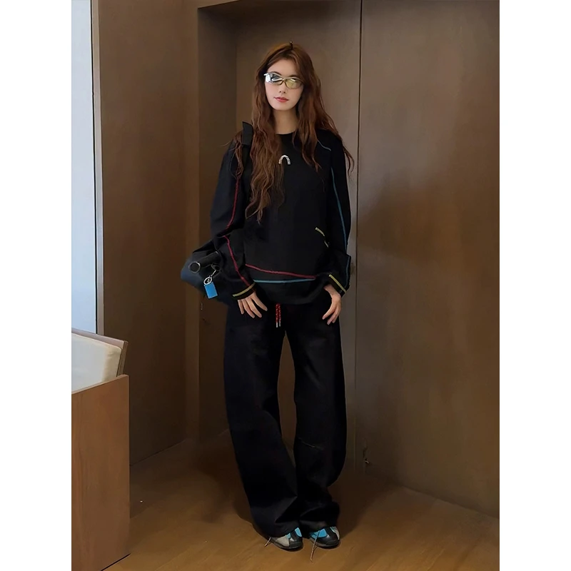 黑色哈苏线户外速干衣男女款夏季印花防晒轻薄长袖t恤运动骑行服