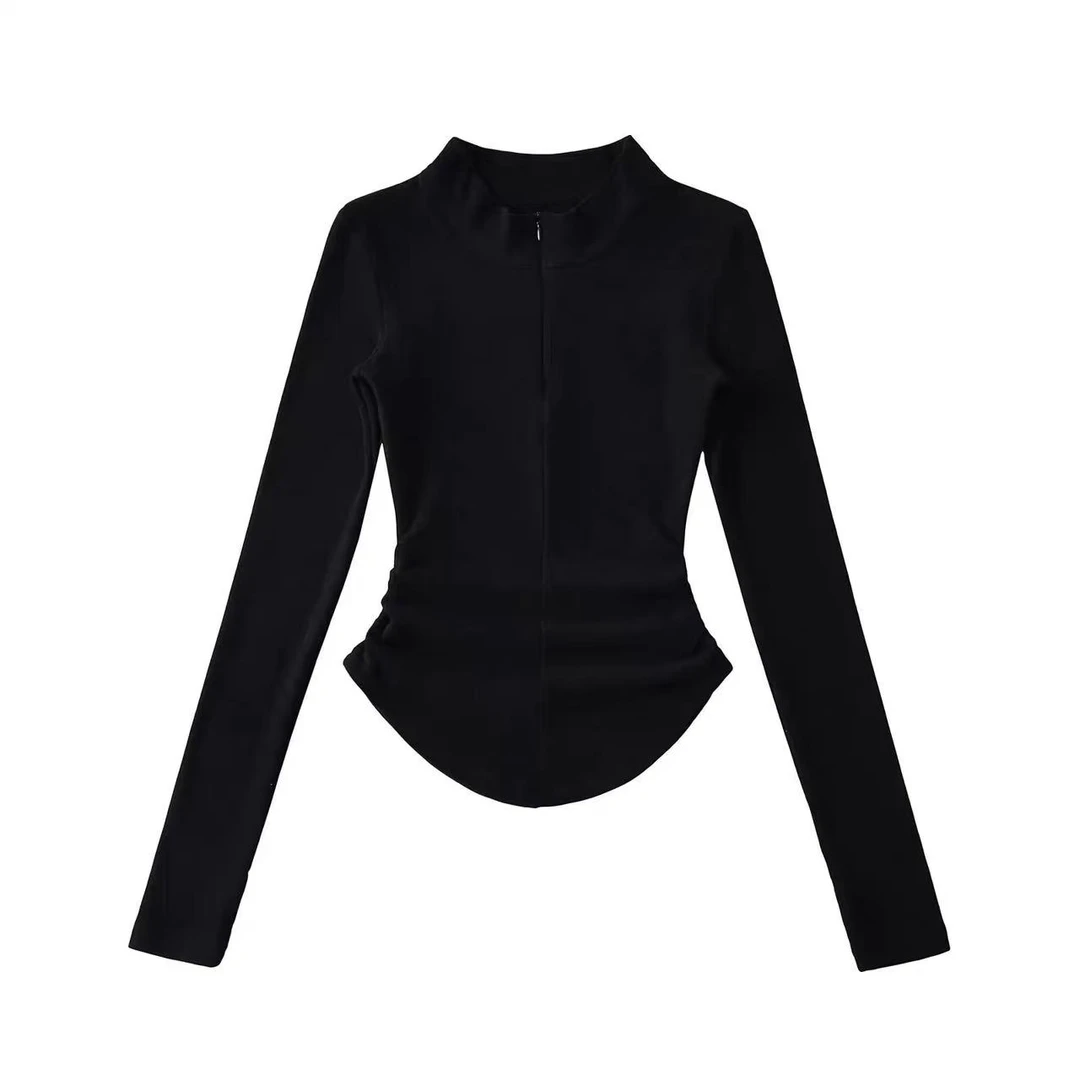 圆宝大码半拉链长袖上衣女新款修身显瘦收腰打底衫内搭25112
