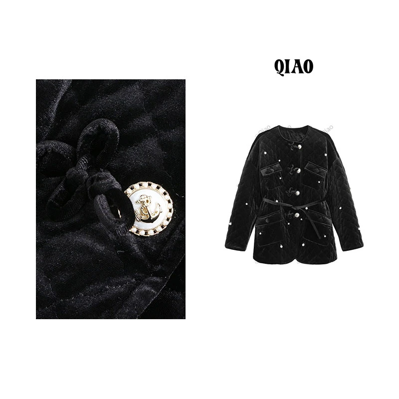 QXQT「八方来财」【必入年款】荞冬中式老钱风天鹅丝绒收腰中长羽绒服