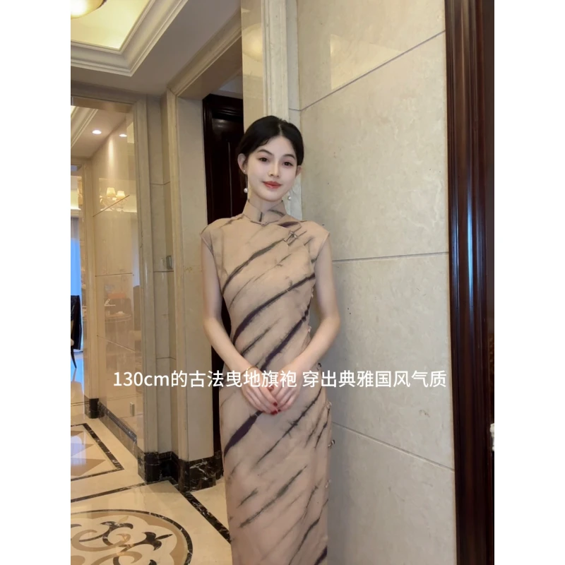（春和景明128cm衣长）无破肩古法曳地全开襟旗袍日常高级感复古