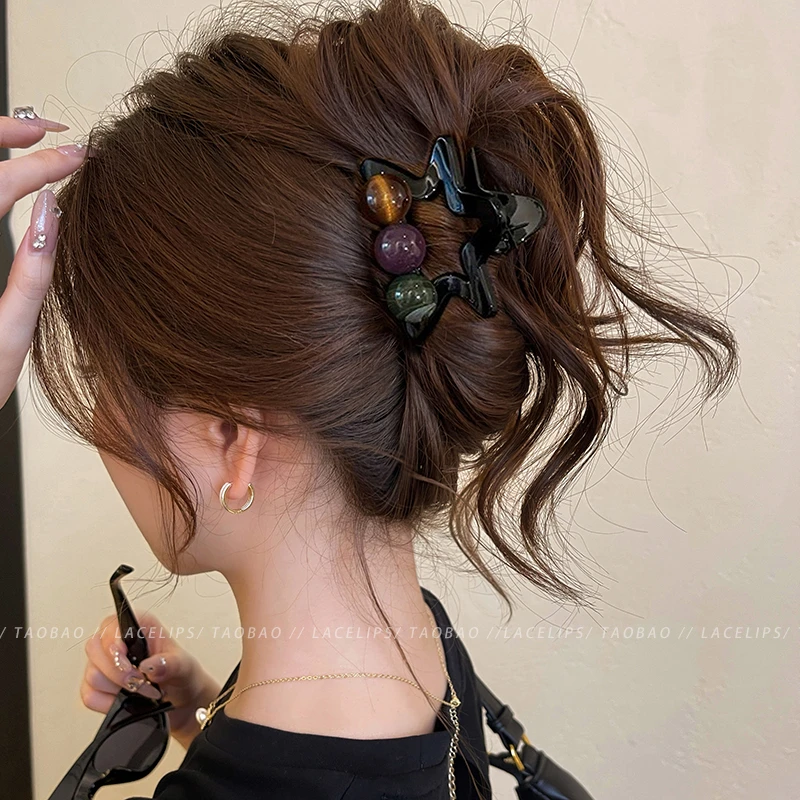 甜酷撞色~ins韩系五角星高马尾抓夹女2025新款气质半扎发发夹头饰
