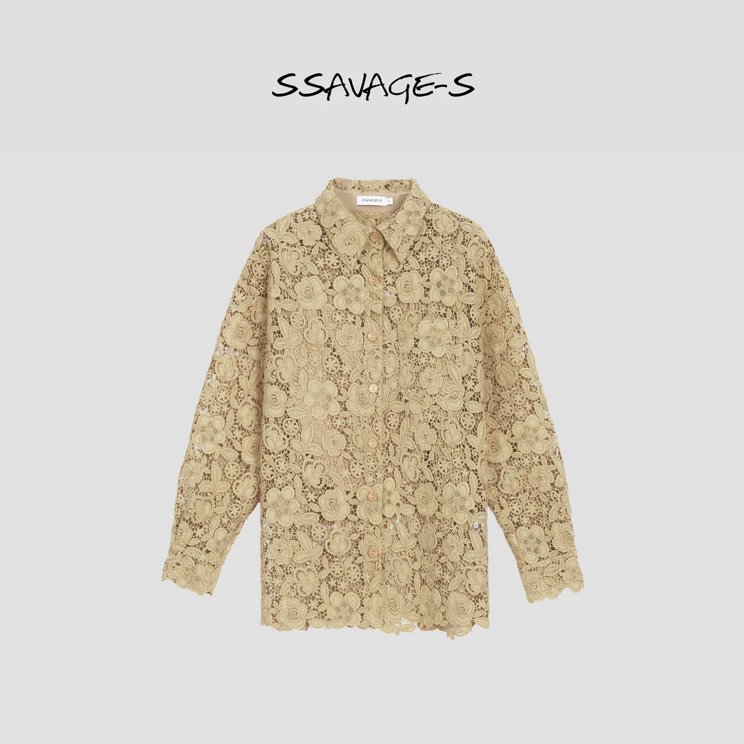 SSAVAGE“格桑伊甸”重工水溶蕾丝宽松衬衫女装上衣SS90781