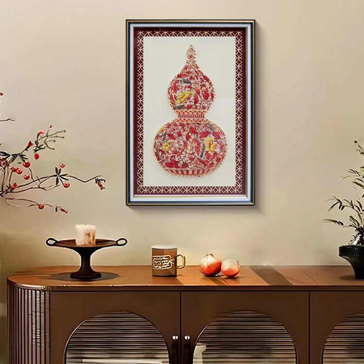 E02新中式福禄吉祥葫芦织锦绣刺绣装饰画入户玄关客厅壁画葫芦