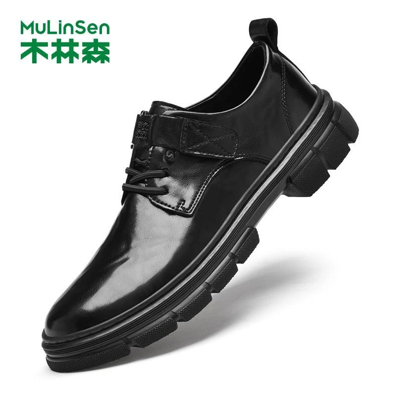 木林森男鞋春夏季保暖加绒棉鞋正品正装软皮软底商务休闲皮鞋男