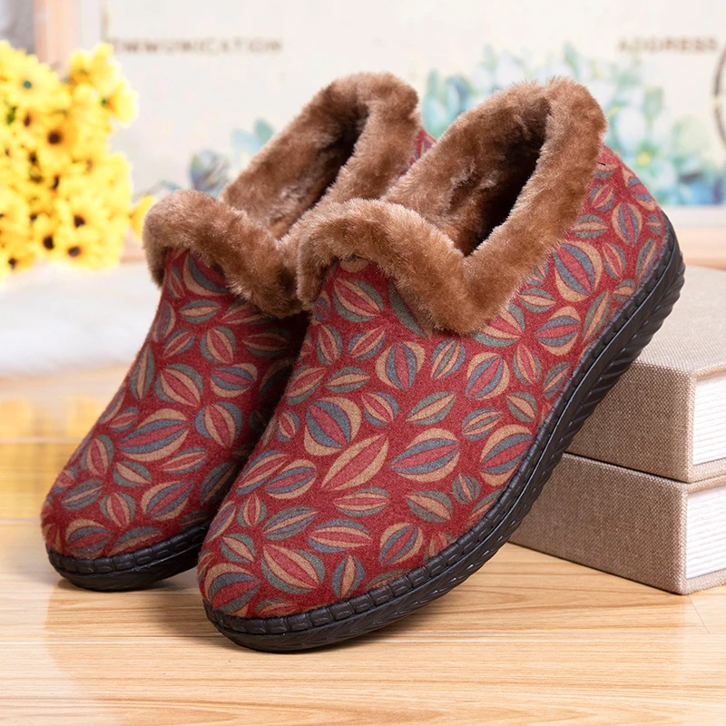 冬季北京布鞋棉鞋中老年加绒加厚保暖妈妈老人平底防滑奶奶棉靴HR