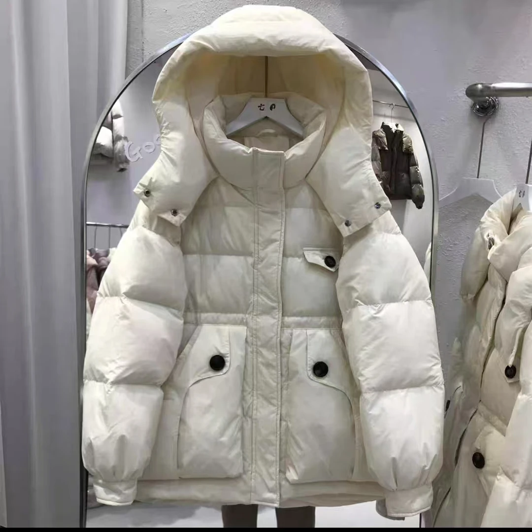 2025短款连帽羽绒服外套女款时尚休闲百搭女士宽松短款冬季