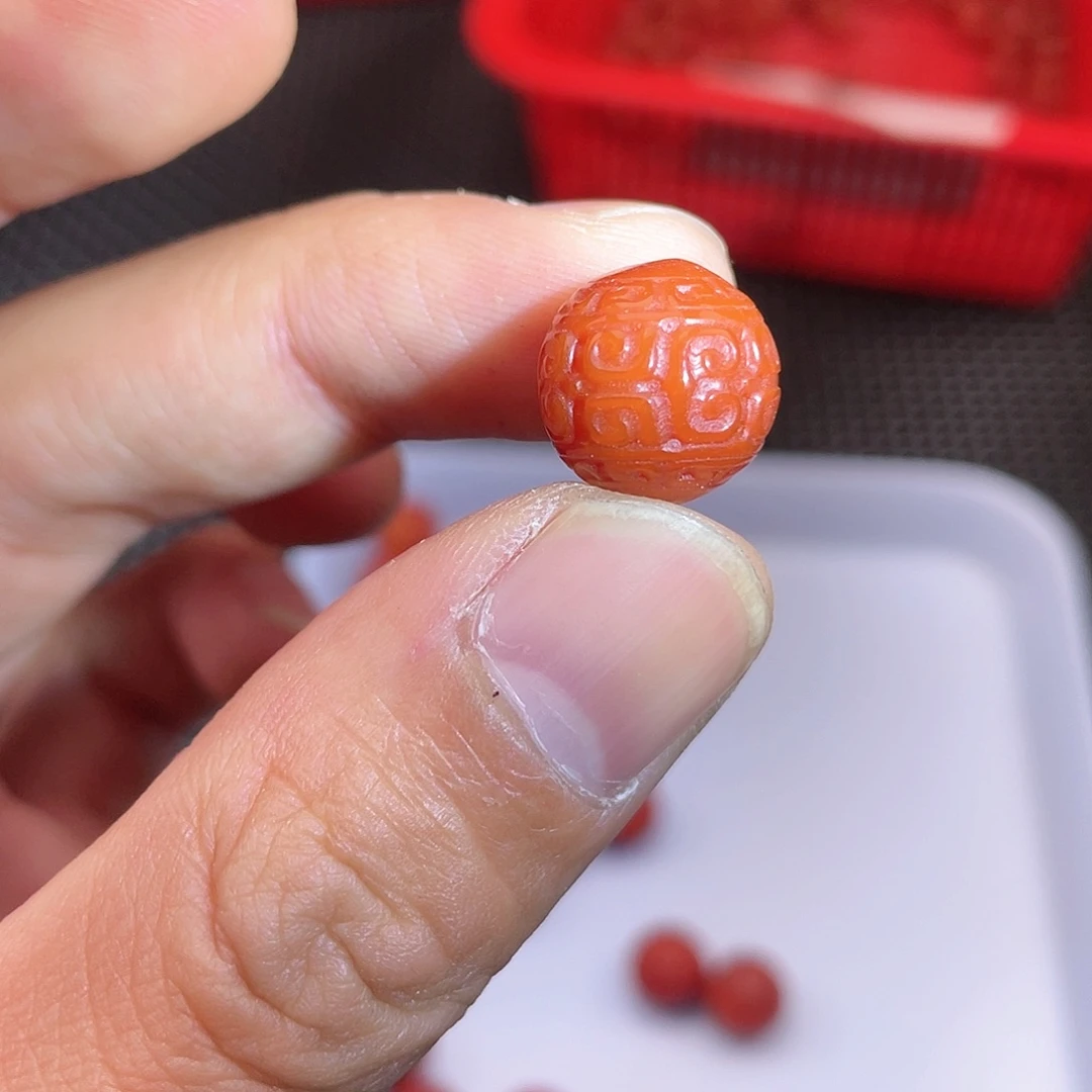 南红玛瑙16号 13mm柿子红回纹珠一颗未镶嵌