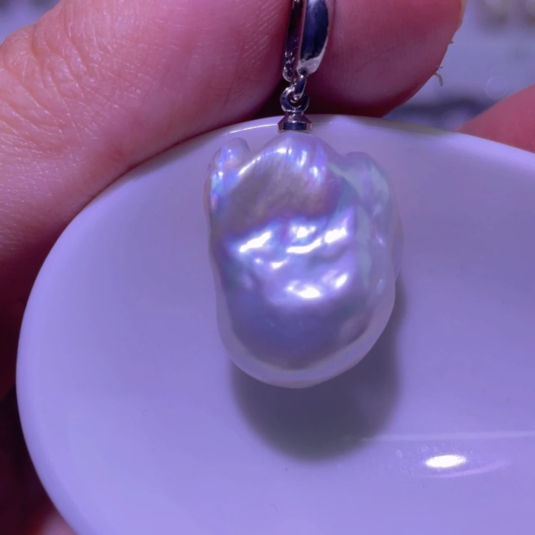 淡水珍珠天然淡水珍珠吊坠银S925镶嵌