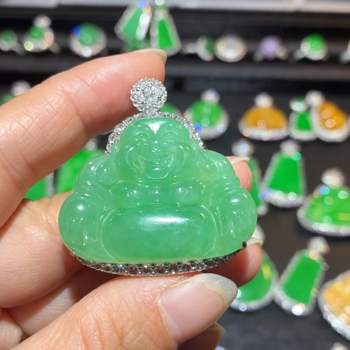 境***转翡翠18K金镶嵌吊坠(不含链)翡翠