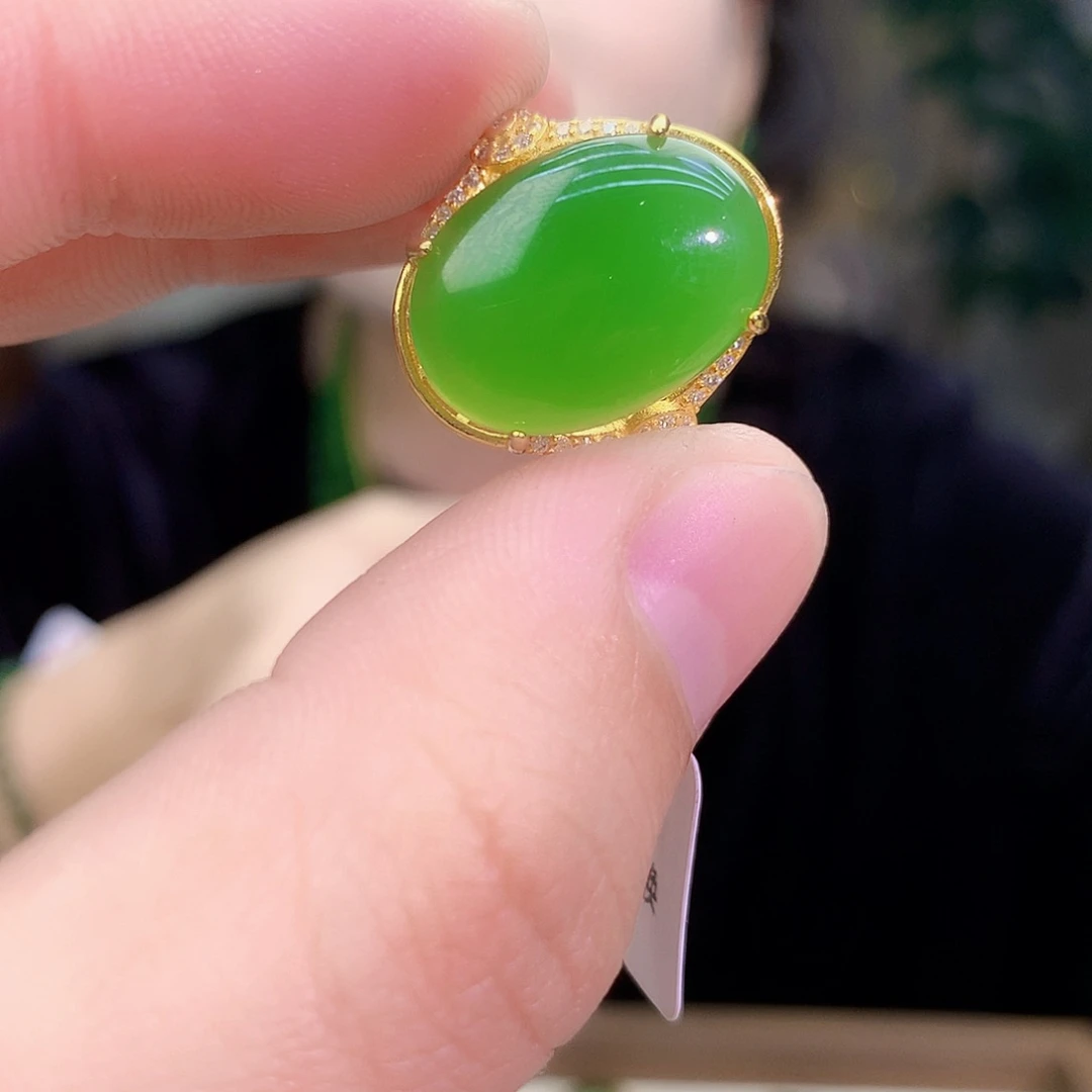 吊坠(不含链)银S925镶嵌和田玉（碧玉）戒指