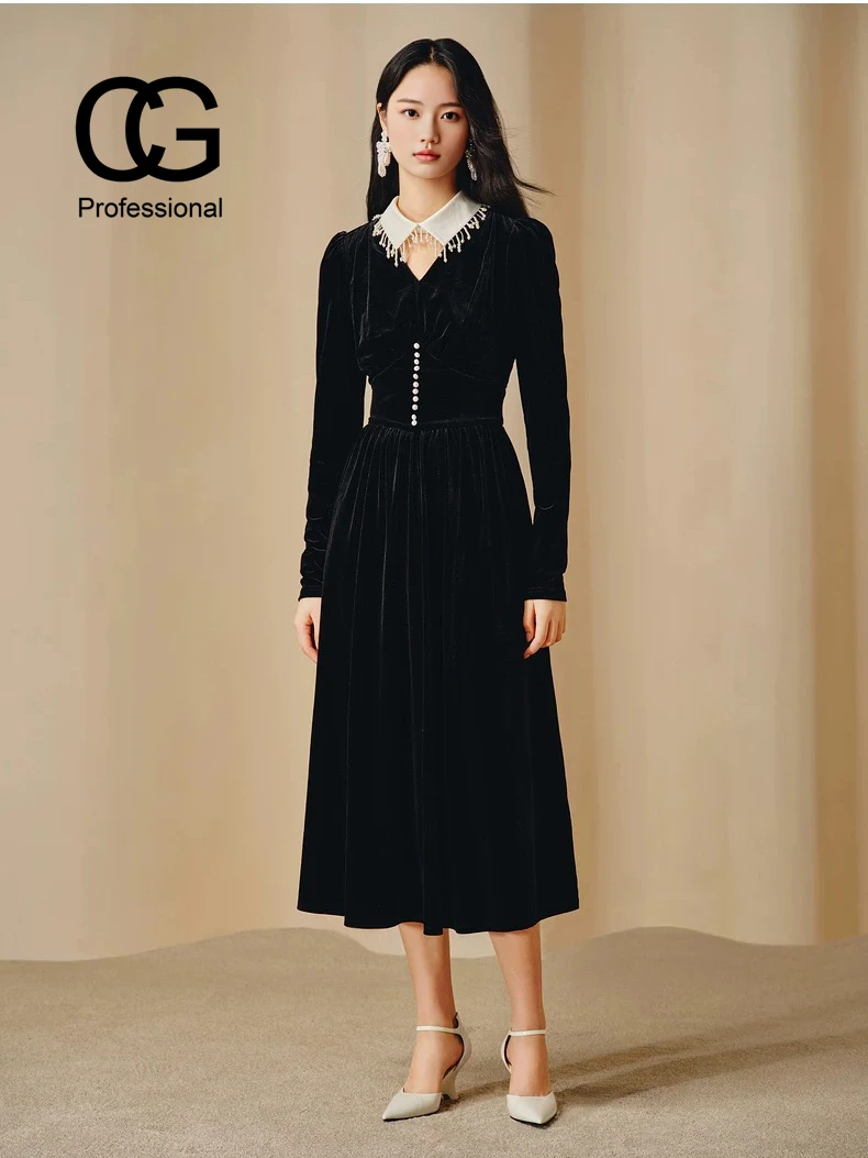【CG-H】no退 no换 复古精致重工钉珠丝绒收腰连衣裙