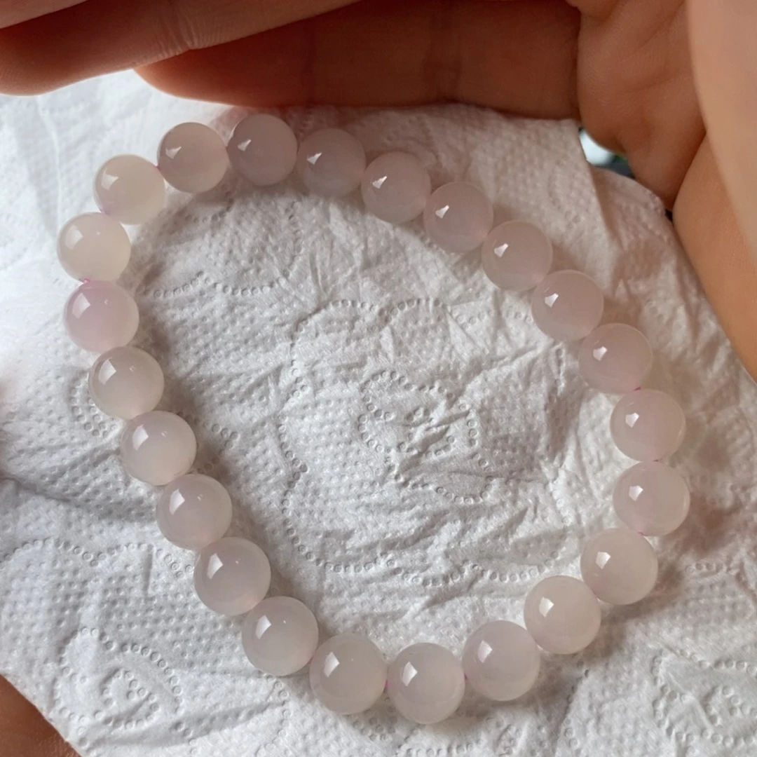 手串未镶嵌和田玉冰藕粉荧光猫眼8mm