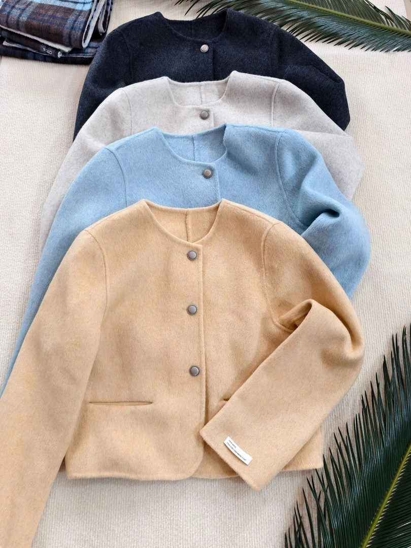 双面昵羊毛小香风网红时尚短款气质韩版秋冬少女洋气洋气女士百搭