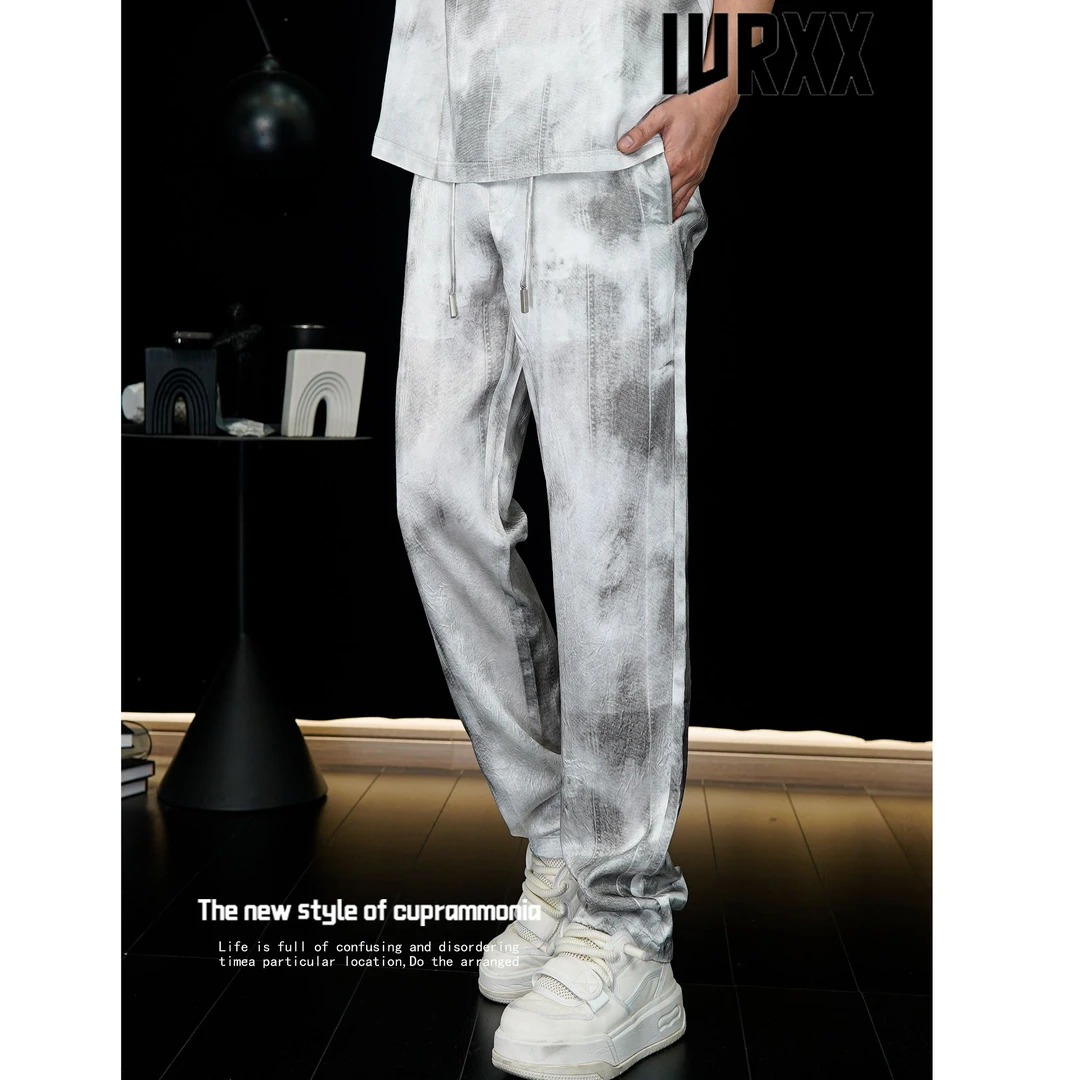 ivrxx2025春夏新款高定醋酸直筒休闲裤8797白灰