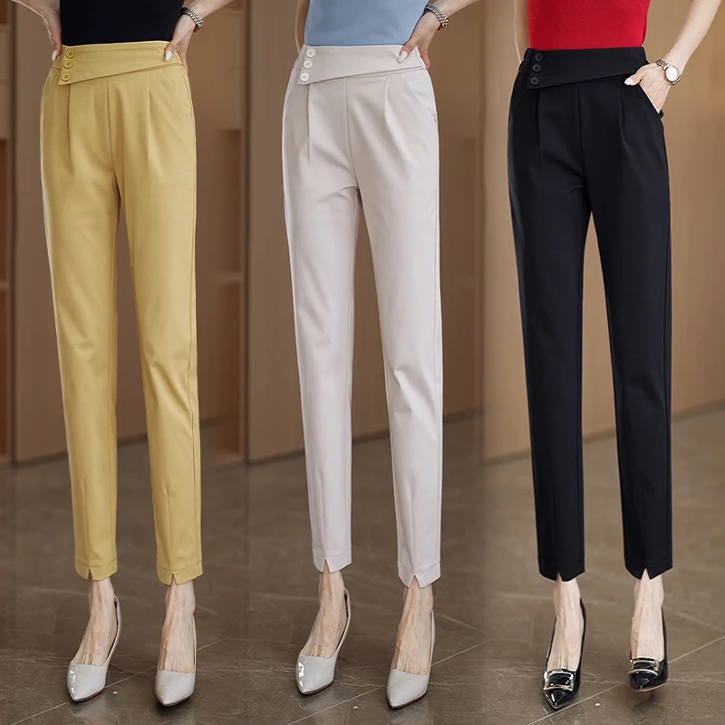 弹力九分裤女2025新款春夏季高腰显瘦休闲直筒西装裤子萝卜女裤