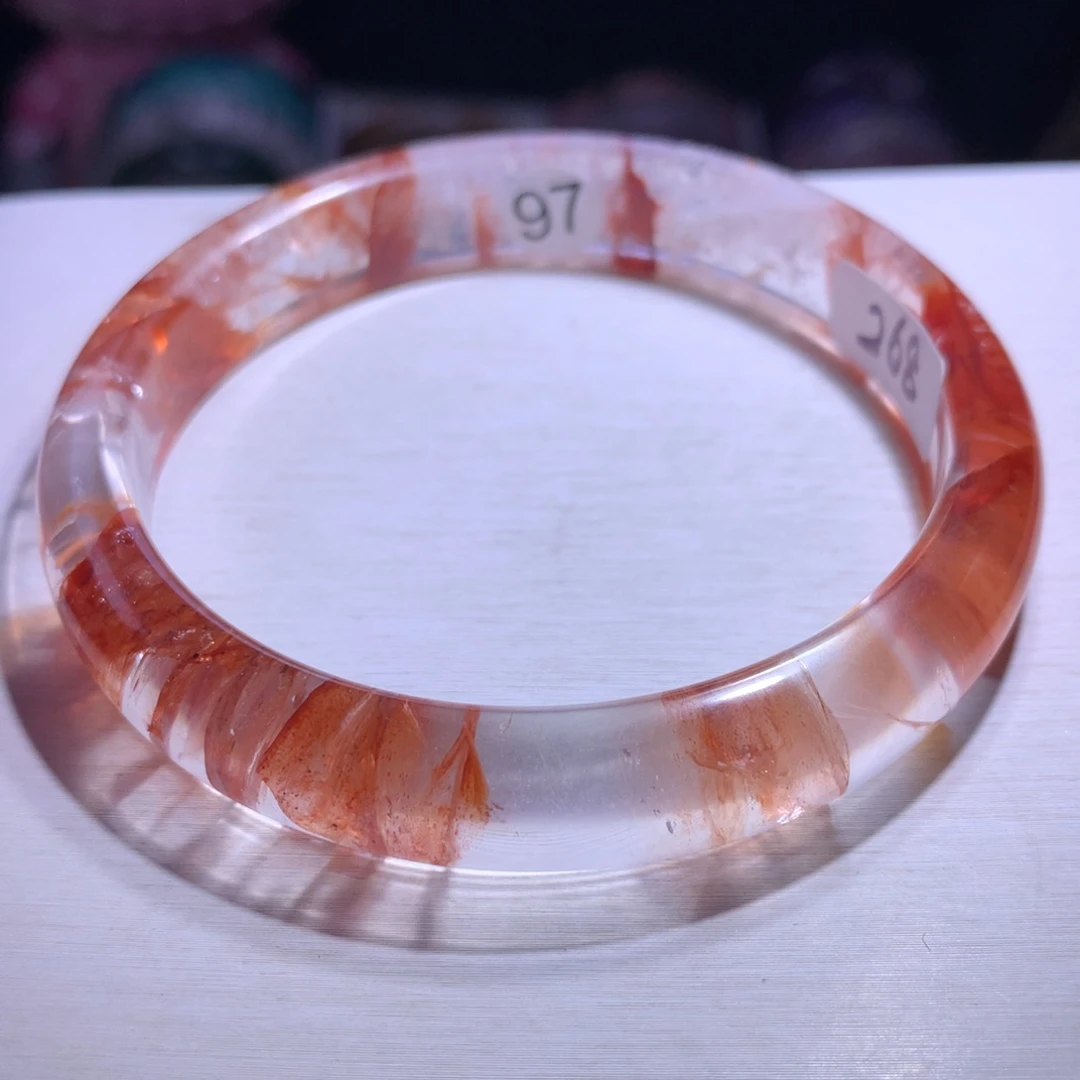 手镯水晶银S925镶嵌红胶花64.4圈97