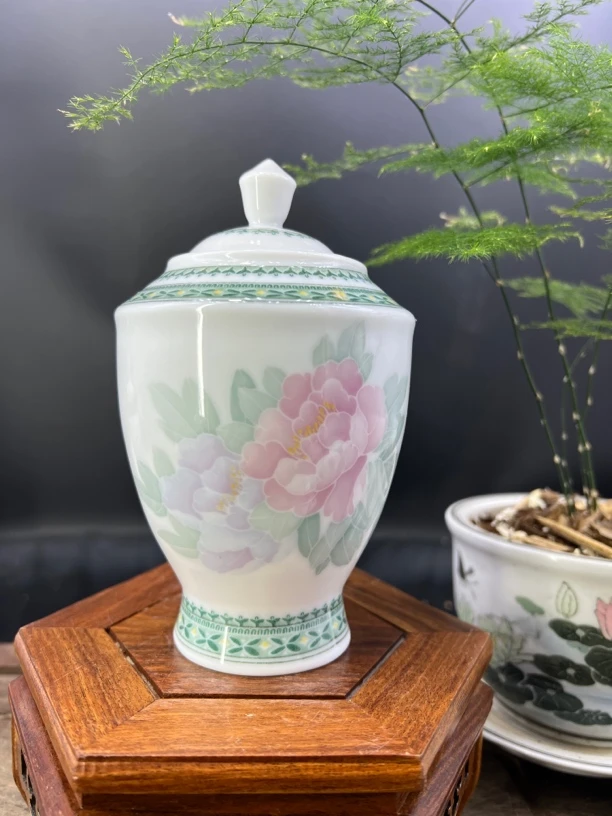 醴陵釉下五彩手绘牡丹茶叶罐瓷泥洁白细腻高温瓷