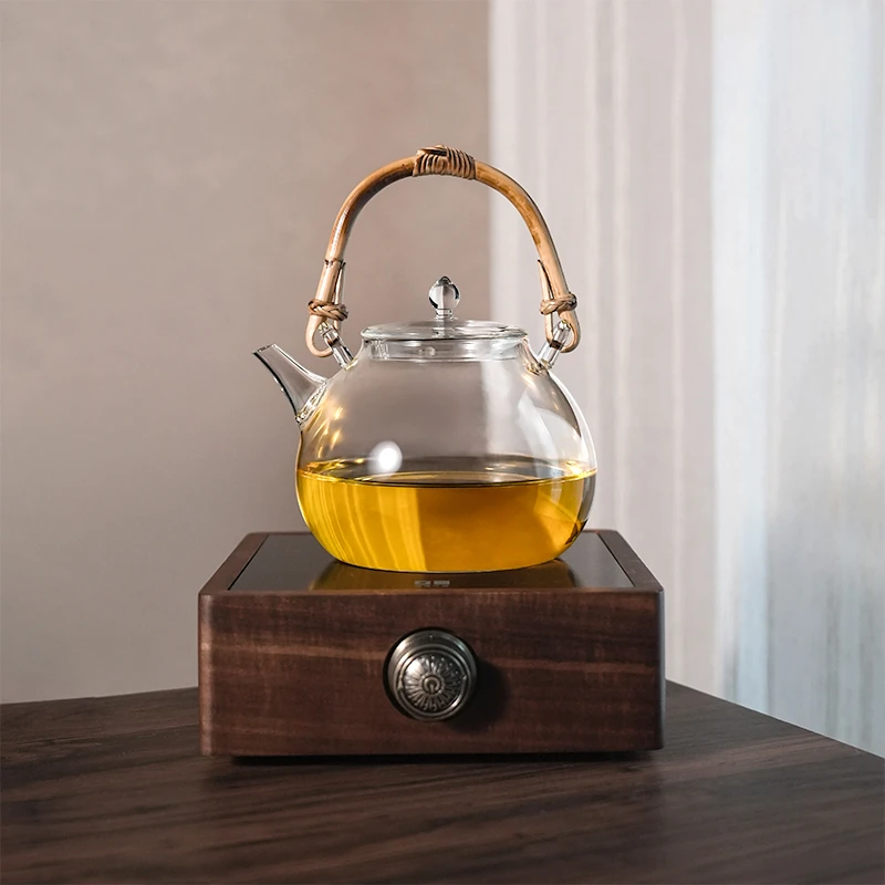 简造实木方炉家用电陶炉+天久兰亭壶小型煮茶套装